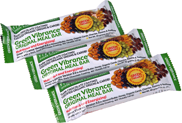 All Day Energy Green Vibrance Original Meal Bar is a true Whole Food bar, containing Almonds, Honey, Carob, Raisins, Sunflower seeds, Green Vibrance powder and Dried Cherries. No artificial sweeteners, additives or fillers..